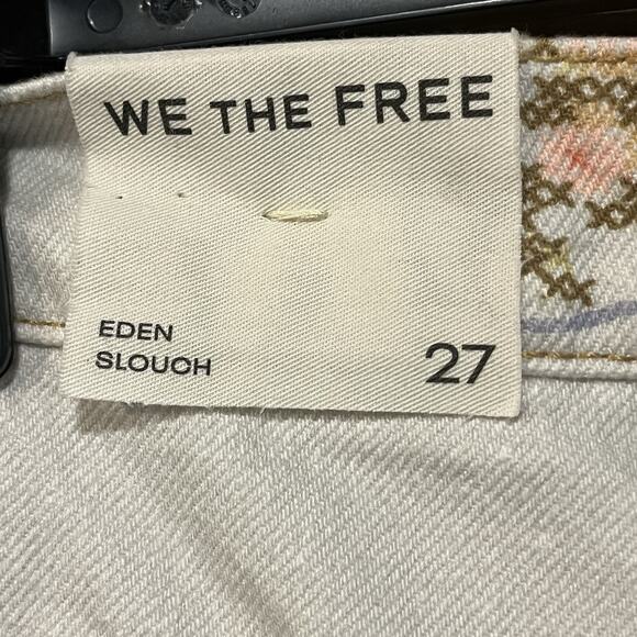 Free People We The Free Eden Slouch Jeans Cross Stitch Print Button Fly Size 27 - Picture 12 of 16